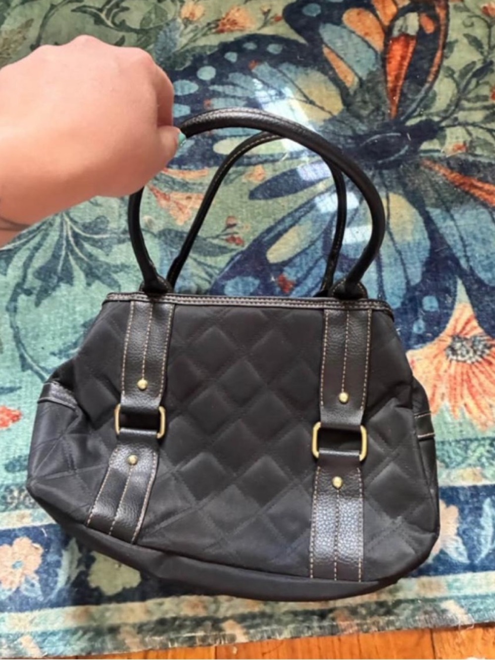 Quilted Black Women's Tote with Gold-Tone Accents - Picture 2 of 2